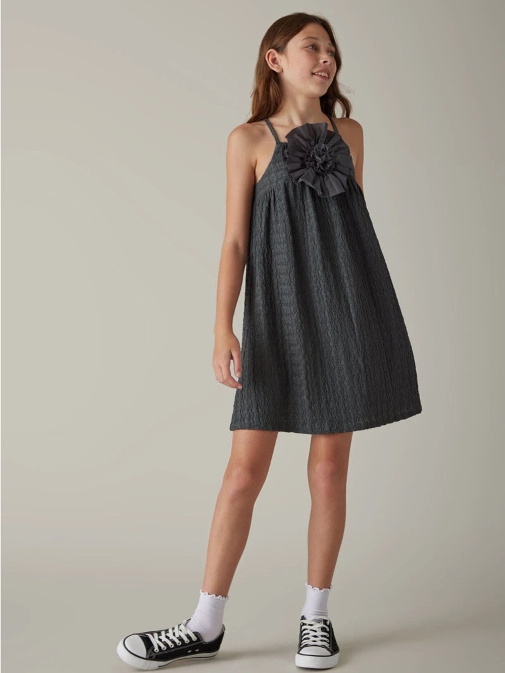 franki Girl’s Halter Dress with Floral Accent